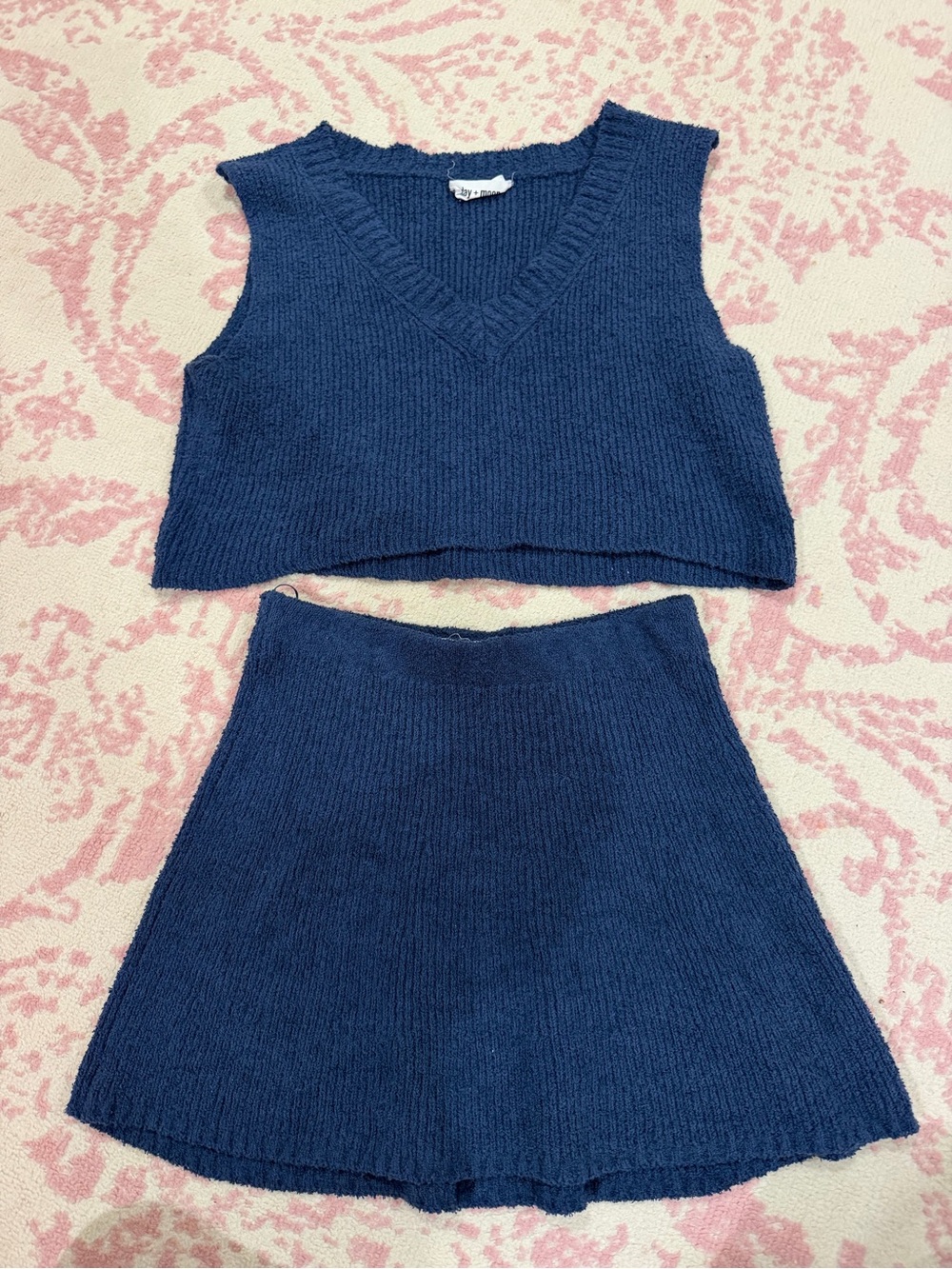Women Navy Knit Vest and Skirt Set